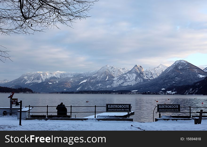 Winter with best view of lake. Alpine, Austria. Winter with best view of lake. Alpine, Austria