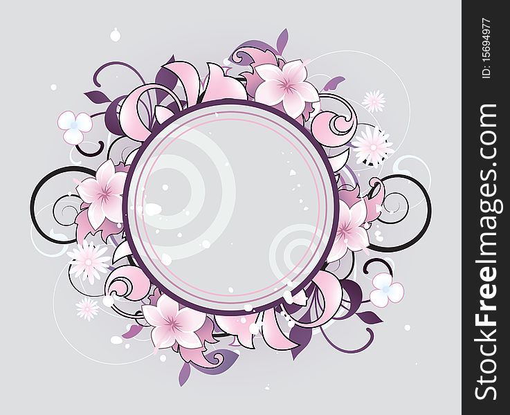 Round frame is decorated flowers and design elements