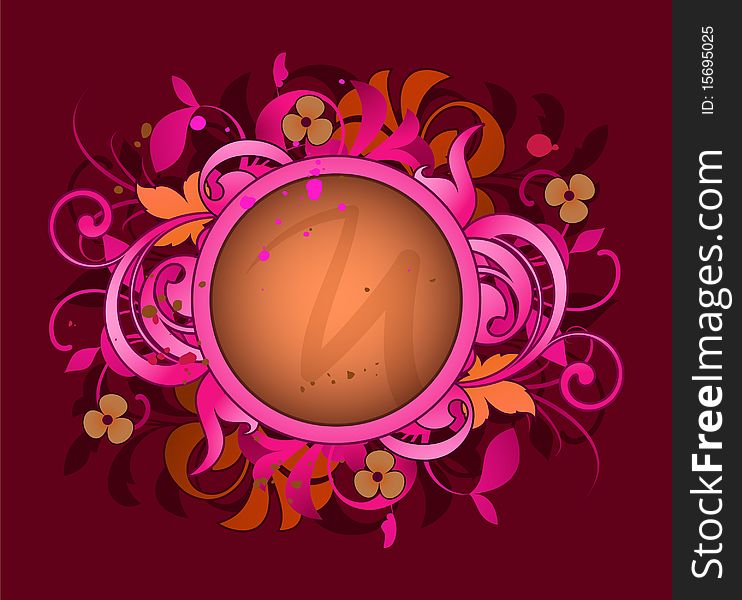 Round frame is decorated flowers and design elements