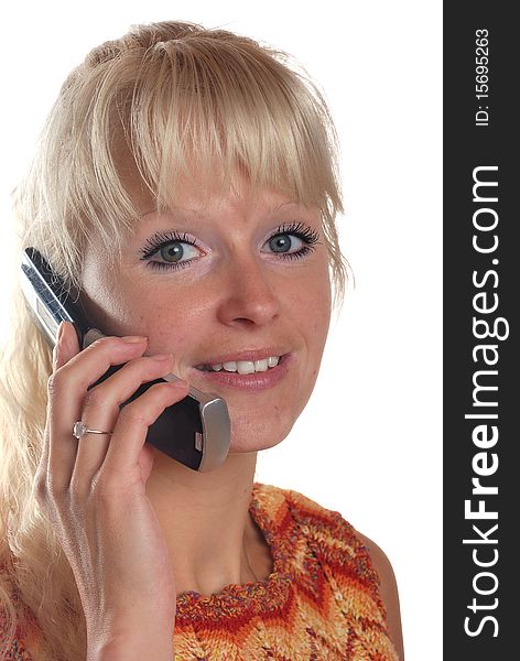 Portrait of blond woman phoning