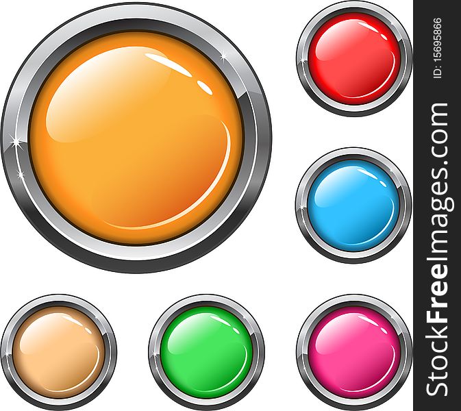 Buttons different colors with metal frame. Buttons different colors with metal frame