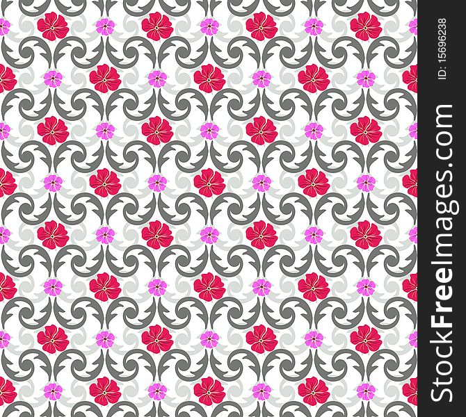 Seamless floral white pattern with red and pink flowers. Seamless floral white pattern with red and pink flowers