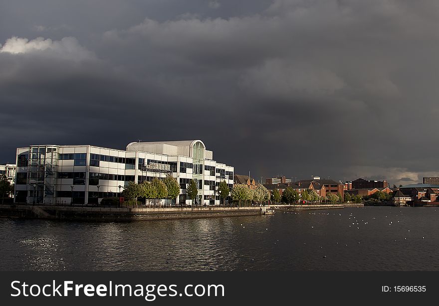 Clear view of the waterfront after a storm. Clear view of the waterfront after a storm