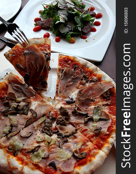 Pizza slim with mushrooms and becon, nice for party :). Pizza slim with mushrooms and becon, nice for party :)
