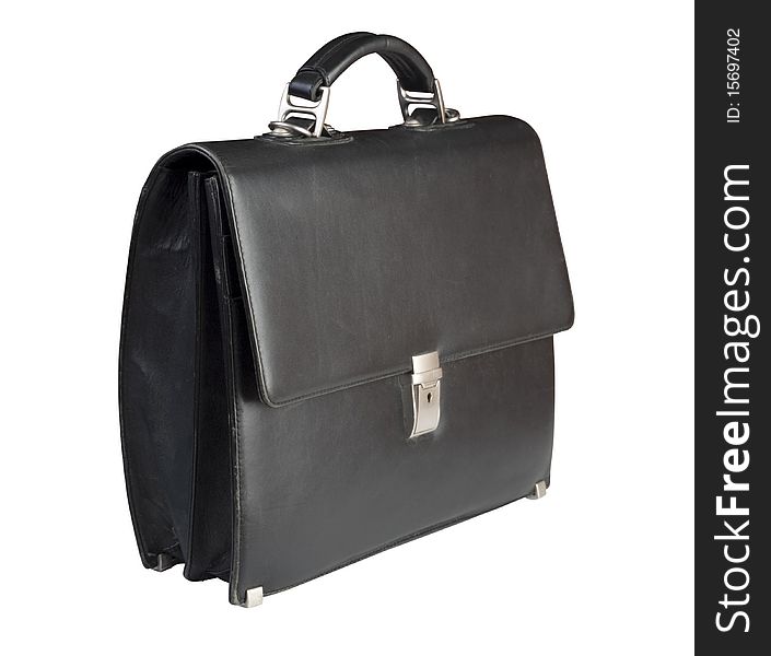 Black leather case. Isolated on white background. Black leather case. Isolated on white background