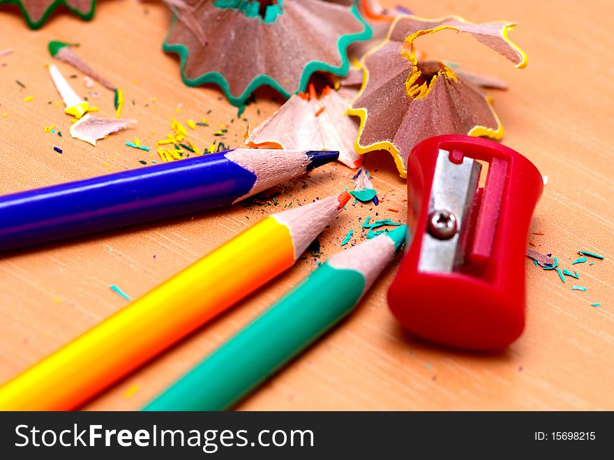 Pencils with a sharpener and shaving