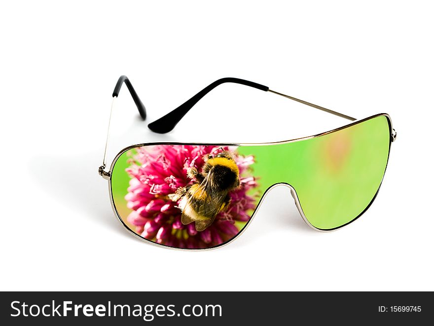 Sunglasses with reflection isolated on white background