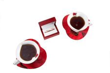 Heart-shaped Cups And Wedding Rings Stock Photography Heart-shaped Cups And Wedding Rings Stock Photography