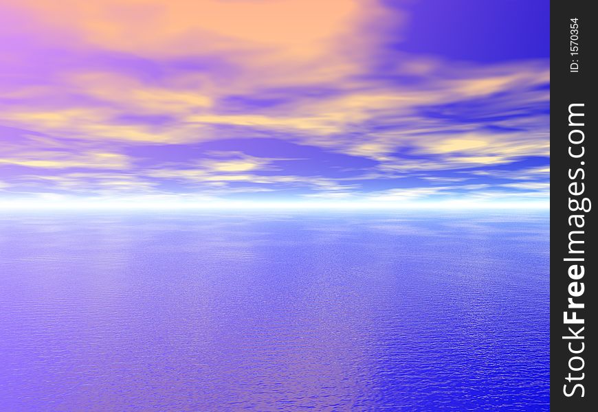Digital Sea and sky view . Morning. 3d - scene. Digital Sea and sky view . Morning. 3d - scene.