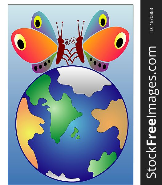 The earth with two butterflys above on a gradient background.
This file is also available as Illustrator-file. The earth with two butterflys above on a gradient background.
This file is also available as Illustrator-file