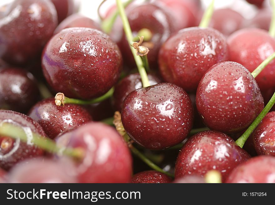 A big  bunch of very ripe cherries