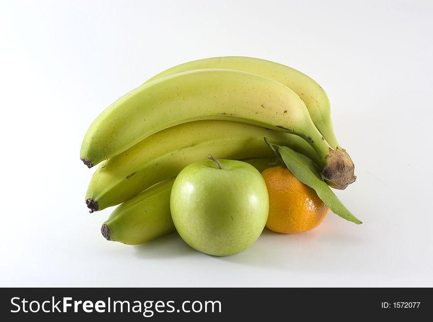 Banana, apple and orange  in a white background. Banana, apple and orange  in a white background