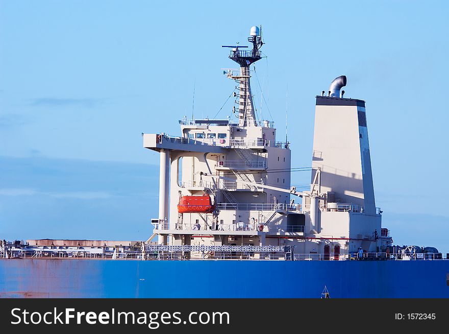 Close-up of a big ship with blue sky