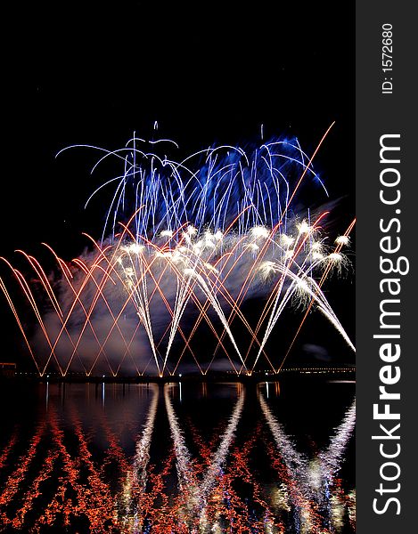 Demonstration of fireworks near the river. Demonstration of fireworks near the river