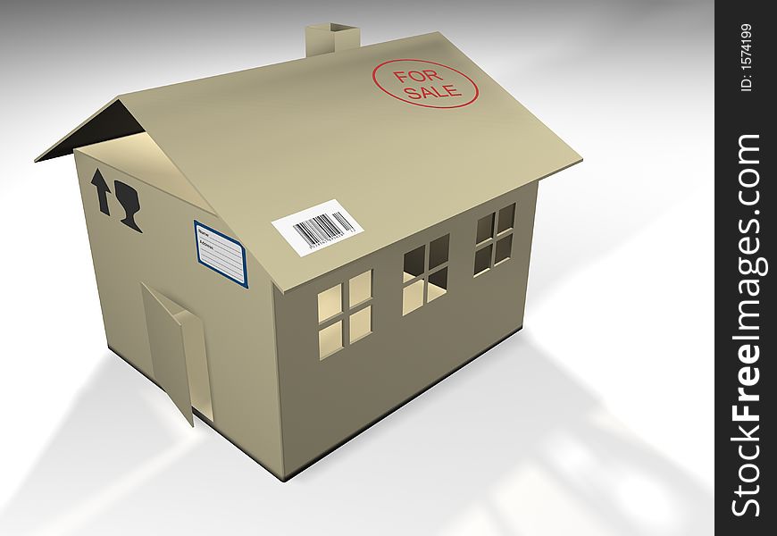 Cardboard house on white background - 3d render