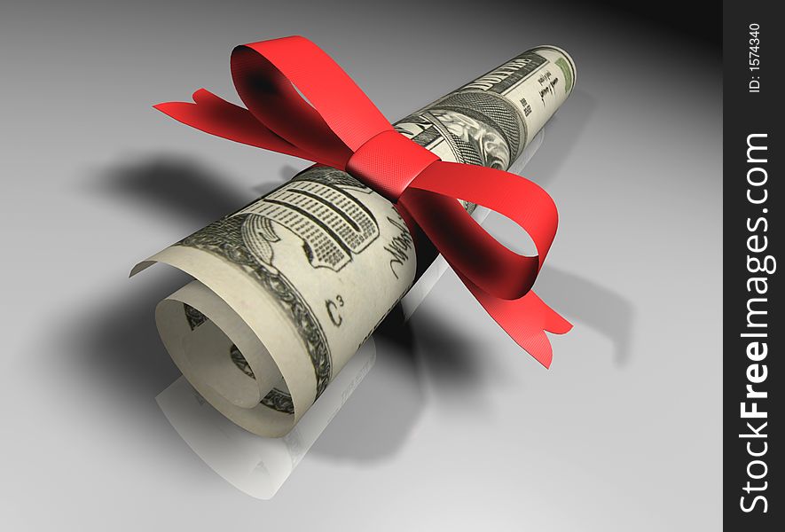 Dollar with bow - 3d render