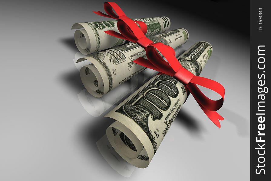 Dollars with bow - 3d render