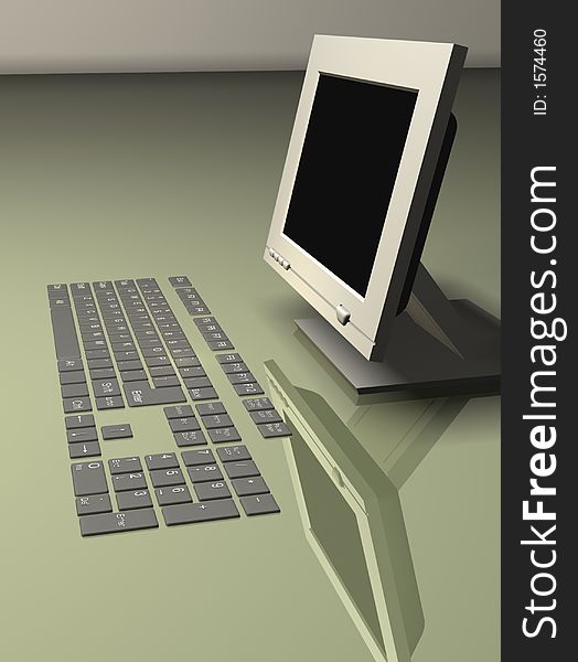 Monitor and keyboard - 3d render