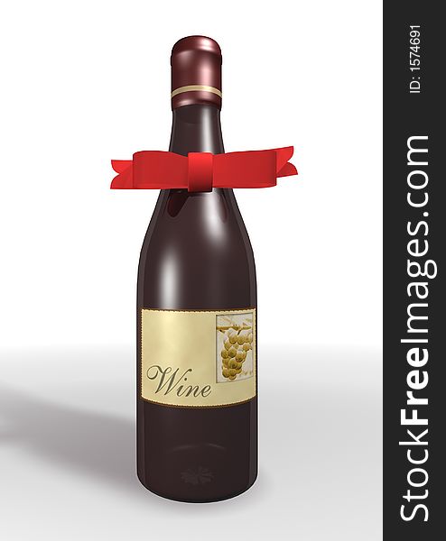 Bottle of wine with bow - 3d render