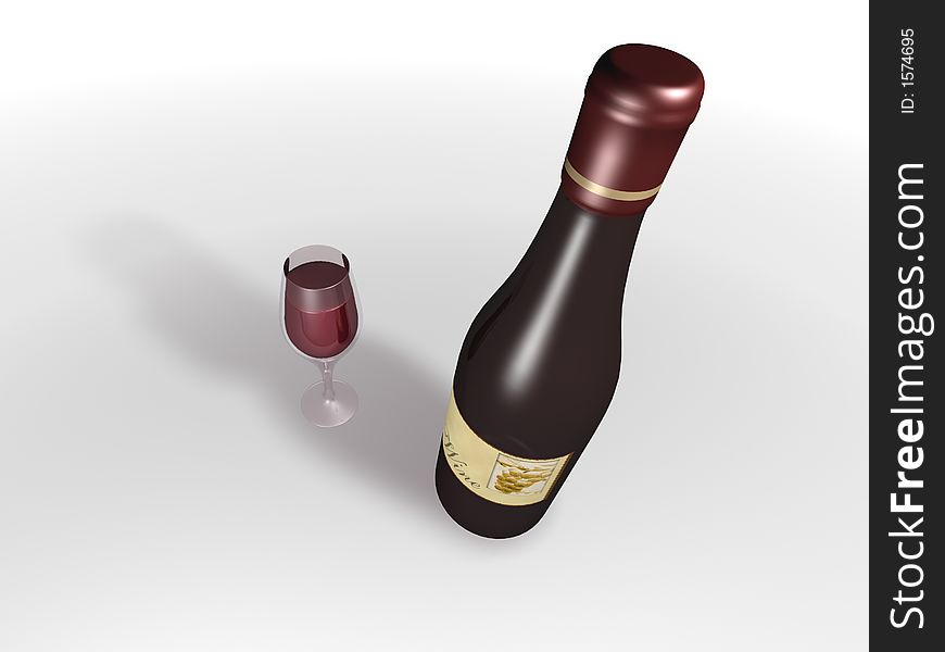 A bottle of wine and a glass - 3d render