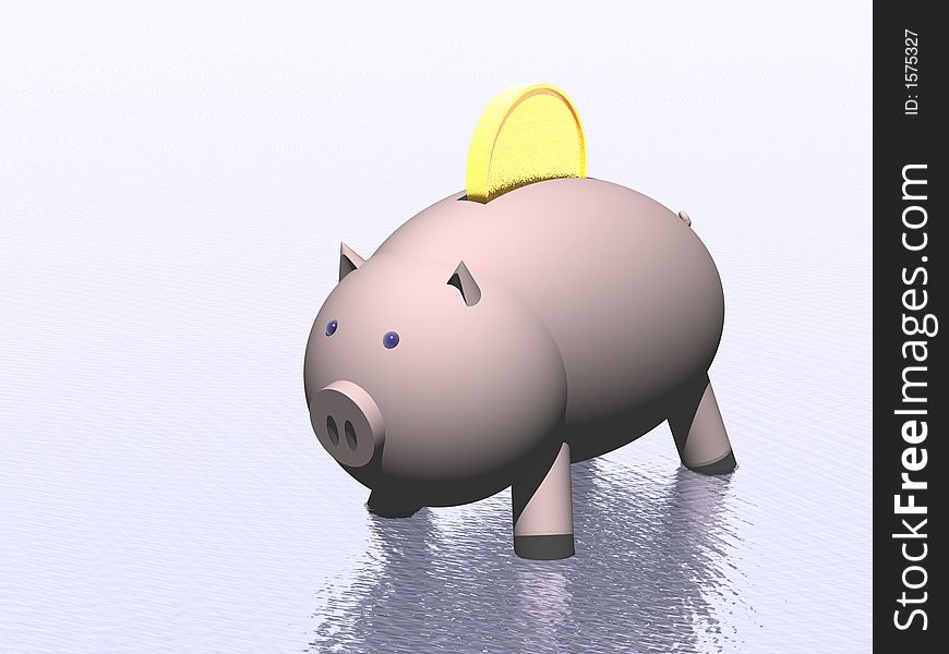 Piggy bank. Year of a pig. Christmas ornaments. 3D.Pig with a gold coin. Piggy bank. Year of a pig. Christmas ornaments. 3D.Pig with a gold coin