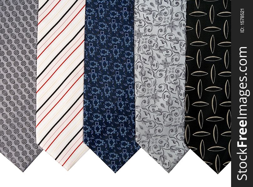 Five cravats on white background