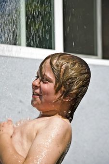 Child Has A Refreshing Shower Royalty Free Stock Photo Child Has A Refreshing Shower Royalty Free Stock Photo