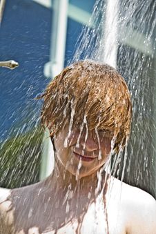 Child Has A Refreshing Shower Royalty Free Stock Image Child Has A Refreshing Shower Royalty Free Stock Image