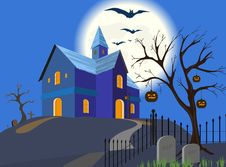 Halloween Pumpkin And House. Vector. EPS8. Stock Photography