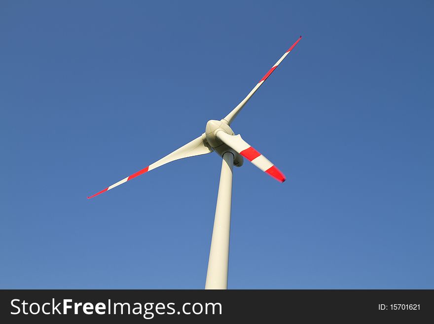 Wind power station, blue sky