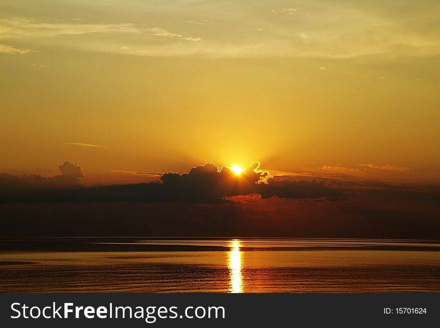 Sunset at Sea, red sun