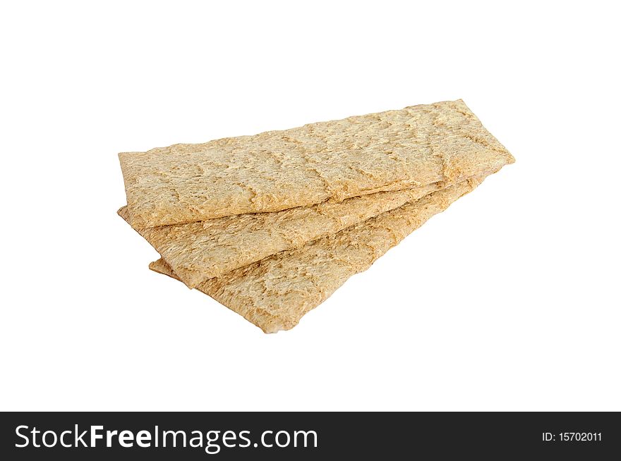 Isolated three pieces of dietary cracker bread. Isolated three pieces of dietary cracker bread