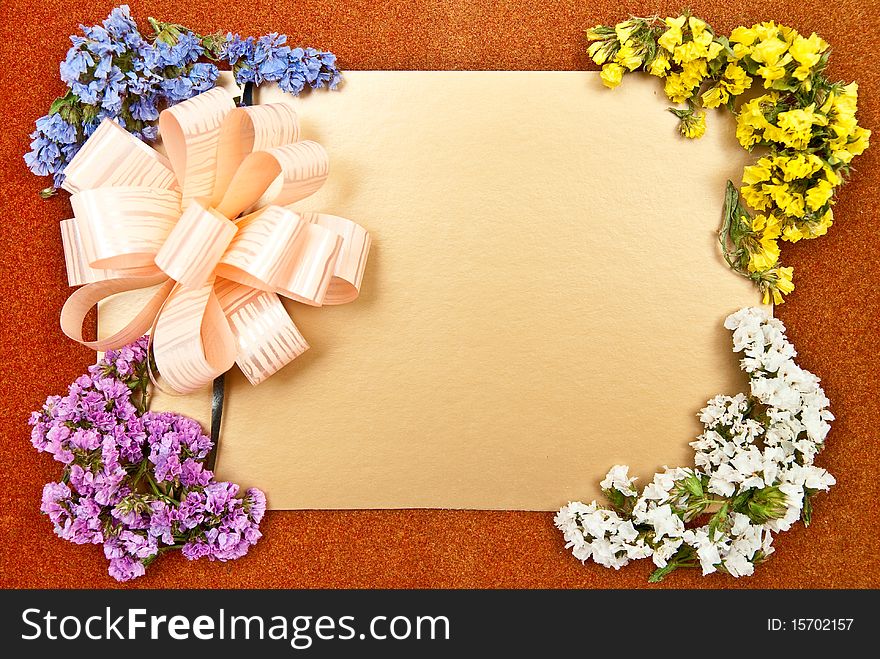 Greeting card with bow and flowers