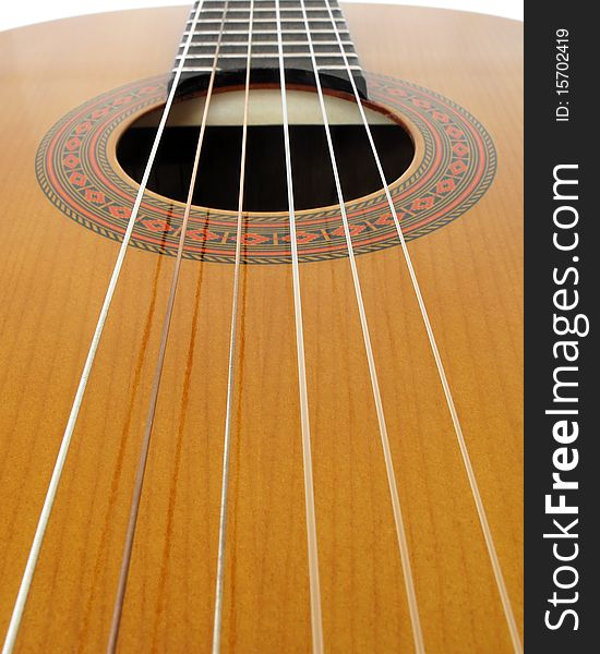 Close-up of acoustic guitar strings