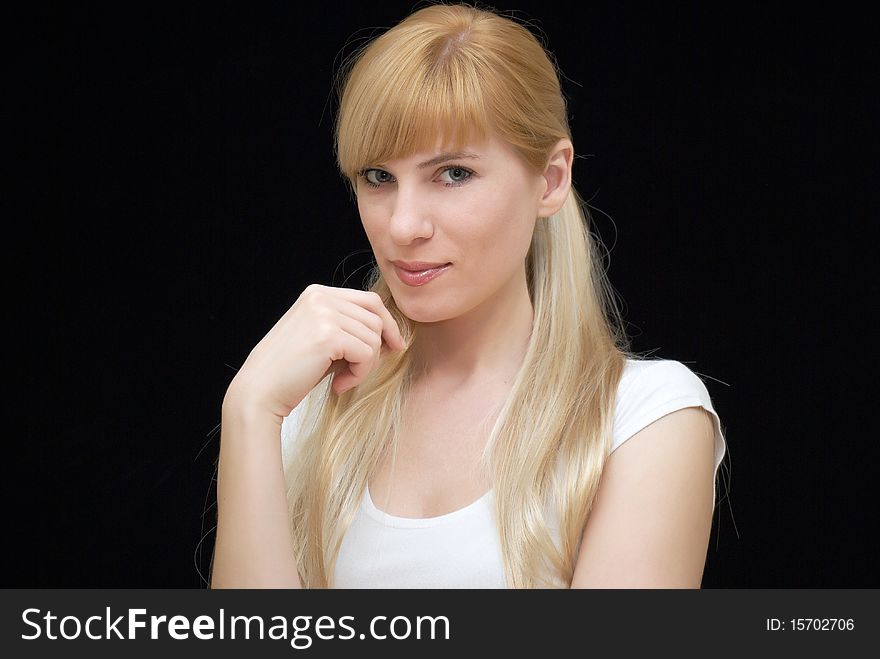 Fashionable woman on black background