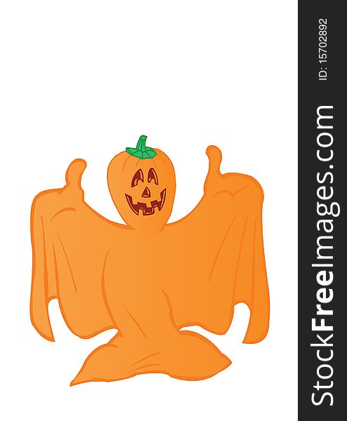 Vector illustration an orange ghost with a head from a pumpkin.