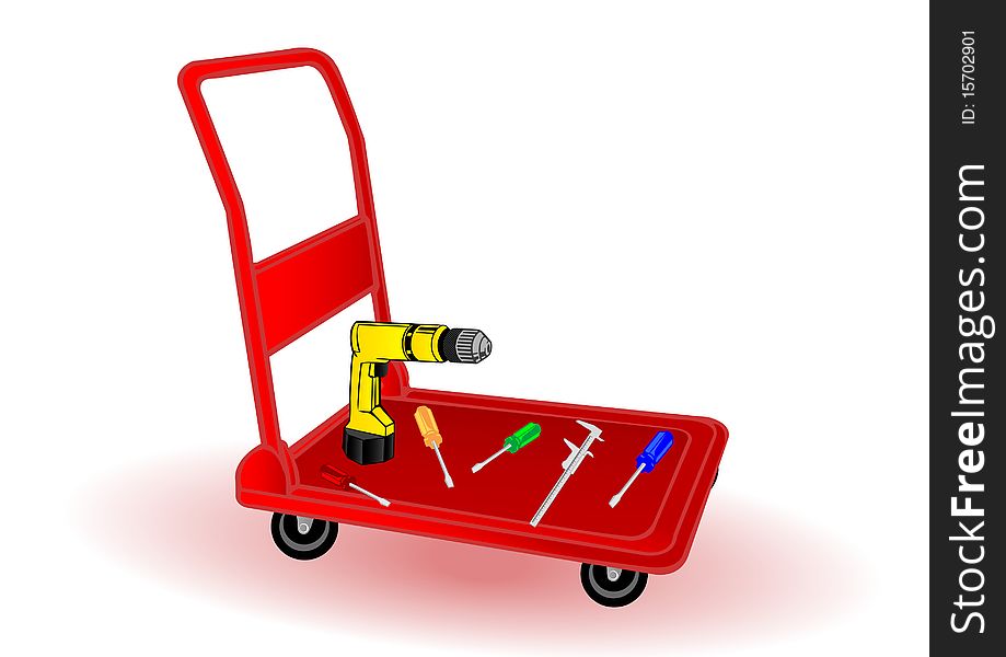 Vector illustration the replacement tool on a wheelbarrow.