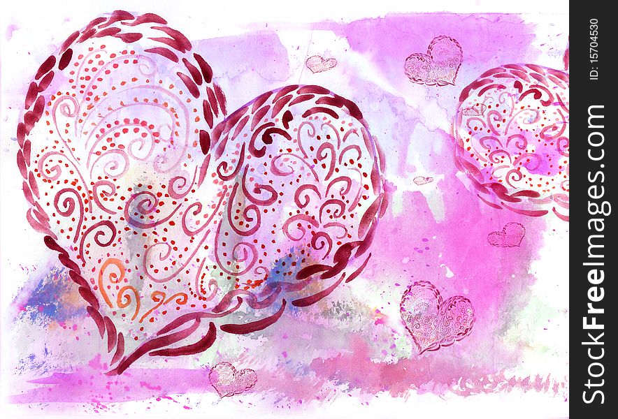 Abstract heart watercolor hand painted background. Abstract heart watercolor hand painted background