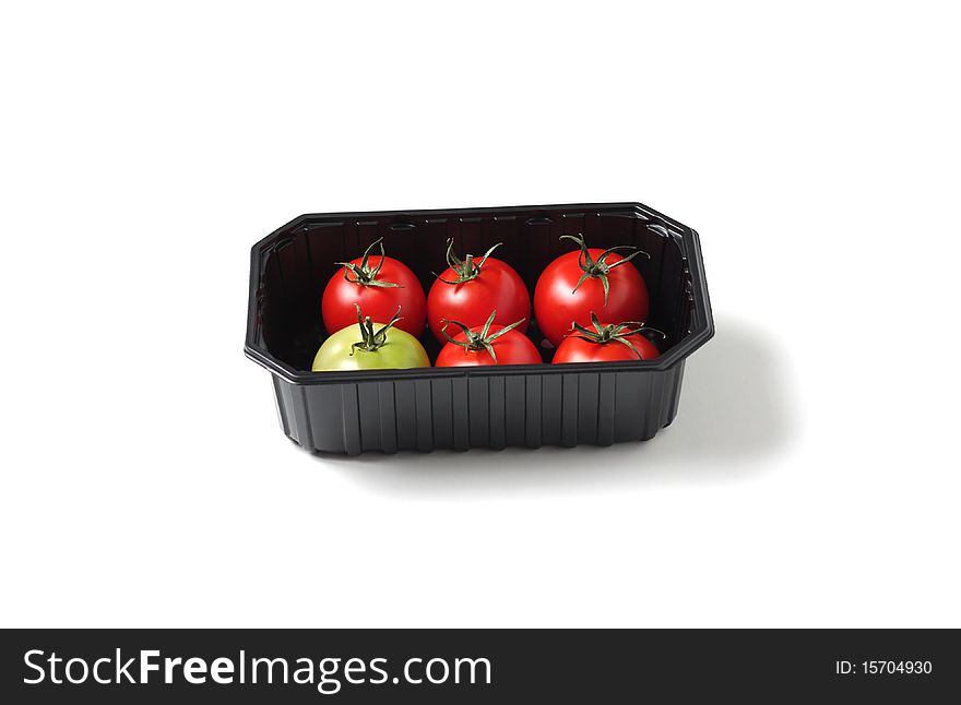 Organic Red And Green Tomato In Container