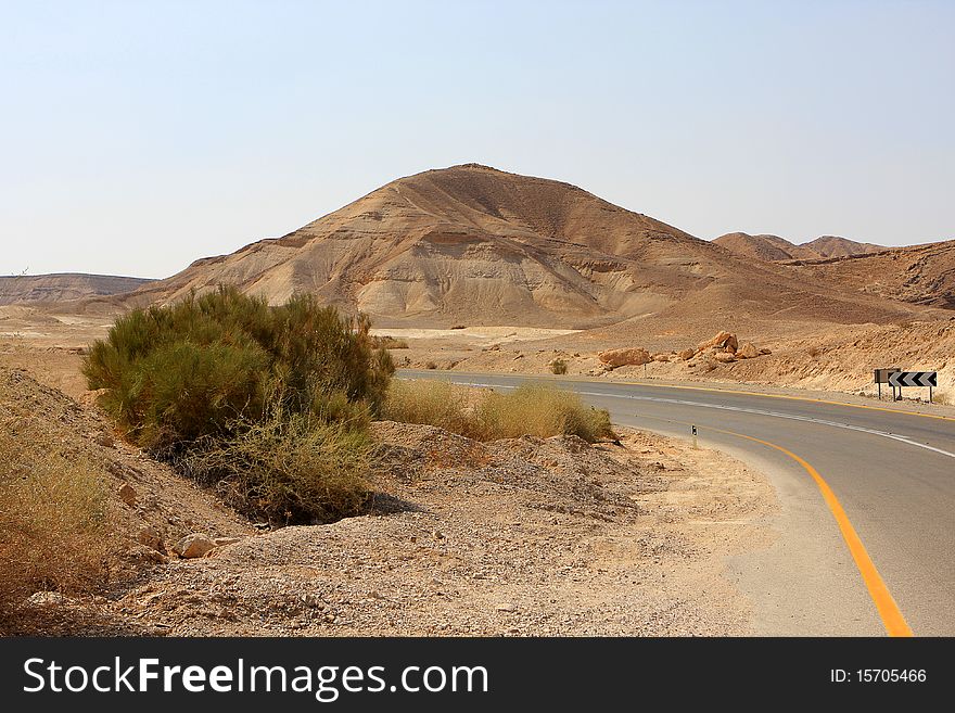 Empty road in the Negev desert, Israel. Empty road in the Negev desert, Israel