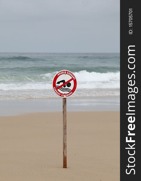 Agitated sea with prohibition sign. Agitated sea with prohibition sign