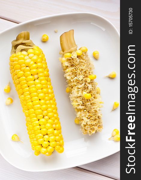 Half-eaten corn on the cob