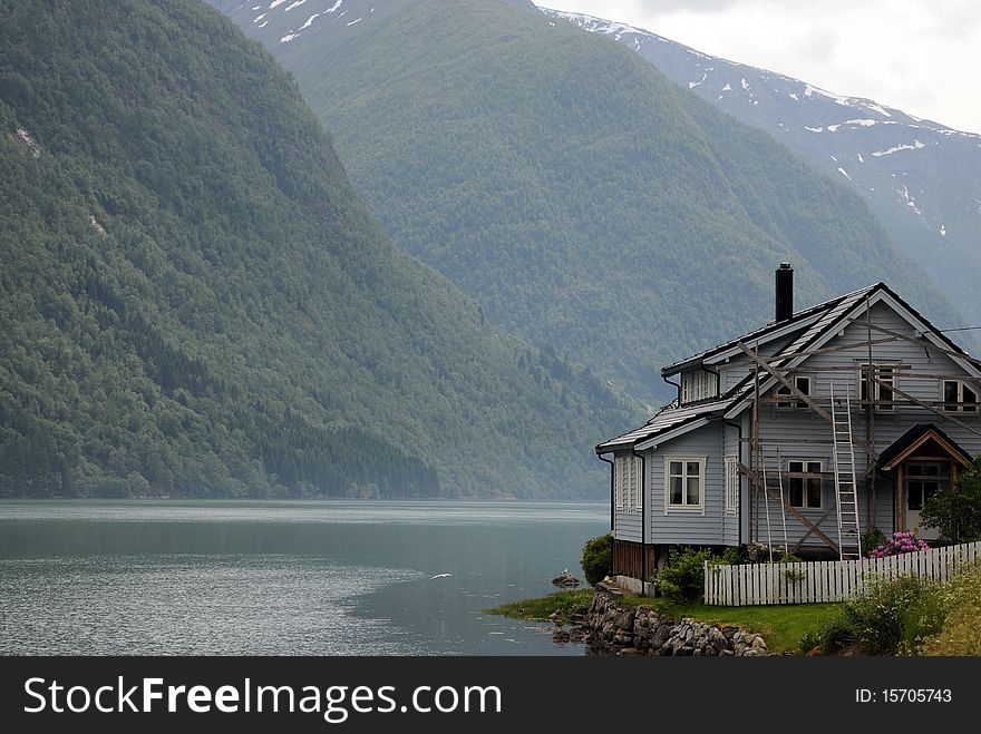 House On Shore Of Fjaerlandsfjord, Norway