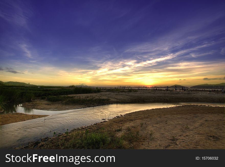 Dramatic Sunset in countryside area