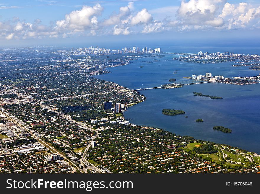 Aerial oftown and beach of Miami. Aerial oftown and beach of Miami