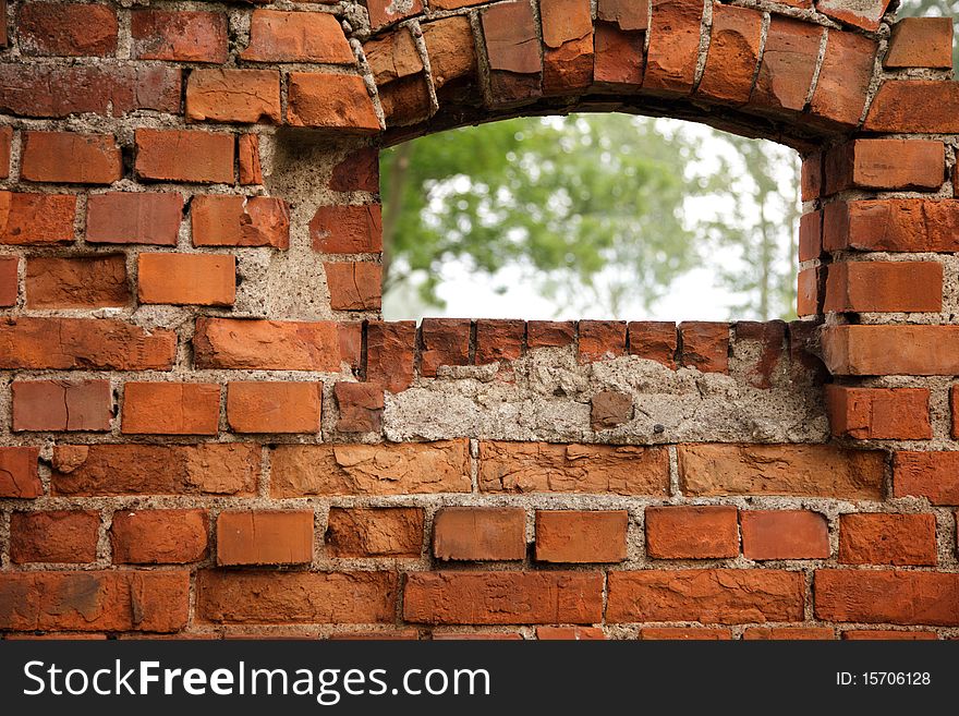 Red old brick and window