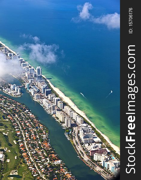 Aerial oftown and beach of Miami. Aerial oftown and beach of Miami