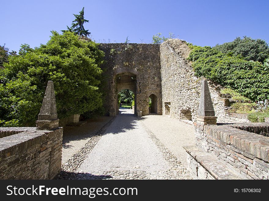 The old walls of the fourteenth- century castle of Montechirugolo, Italy. The old walls of the fourteenth- century castle of Montechirugolo, Italy