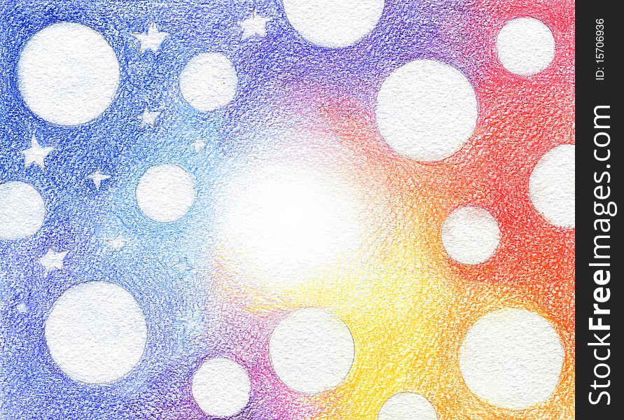 Rainbow gradient drawn with colored pencils and white circles