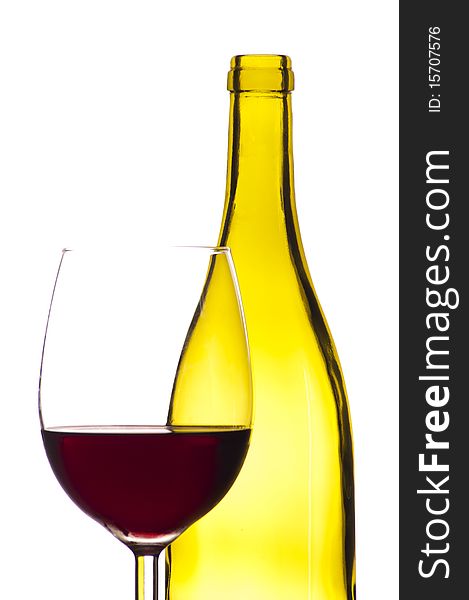 Wine bottle with glass with white background